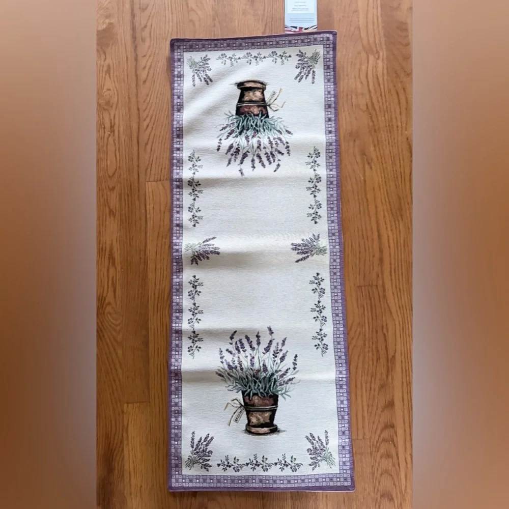 Luxury tapestry Lavander  Bouquet Table Runner - Purple and Cream